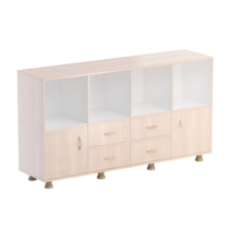 Шкаф-стеллаж верхняя часть без дверок, нижняя часть с 4 - мя ящиками и 2-мя дверками (бук/белый) - «globural.ru» - Сургут